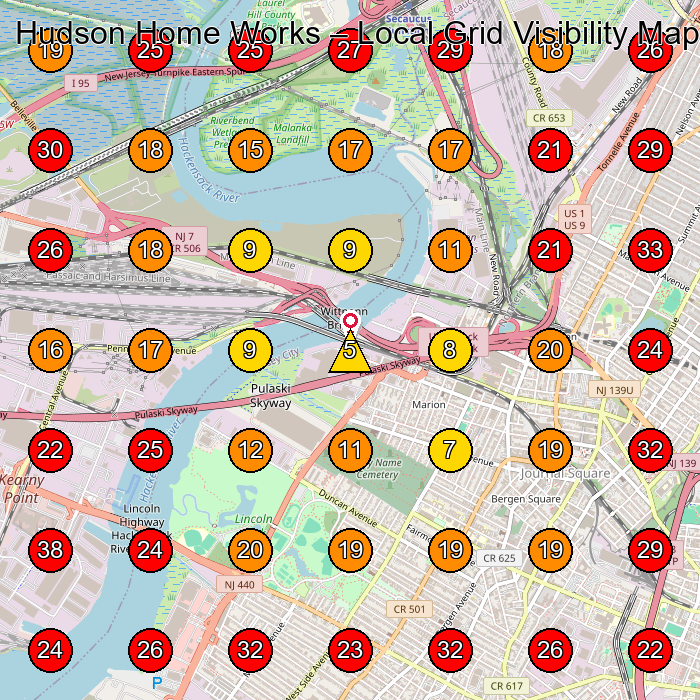 Hudson Home Works GeoGrid visibility map for Masonry Contractor in Jersey City